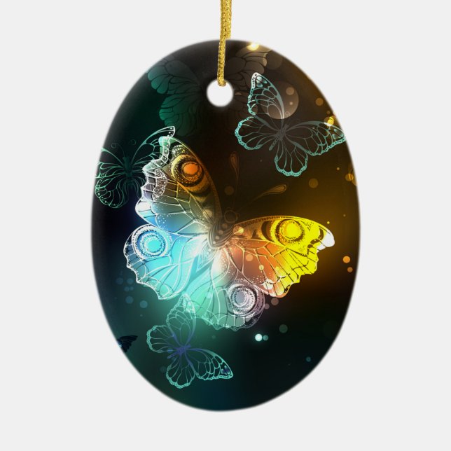 Luminous Butterfly and Night butterflies Ceramic Tree Decoration (Front)