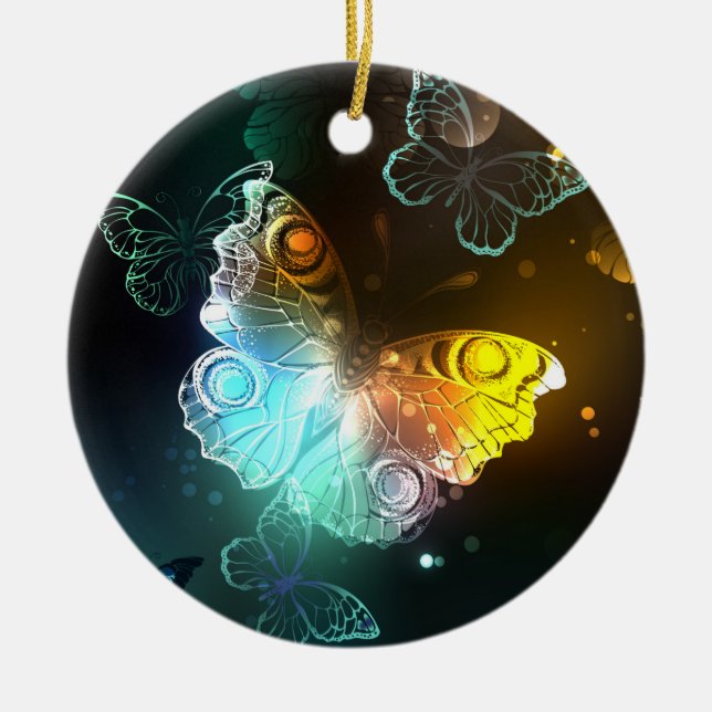 Luminous Butterfly and Night butterflies Ceramic Tree Decoration (Front)