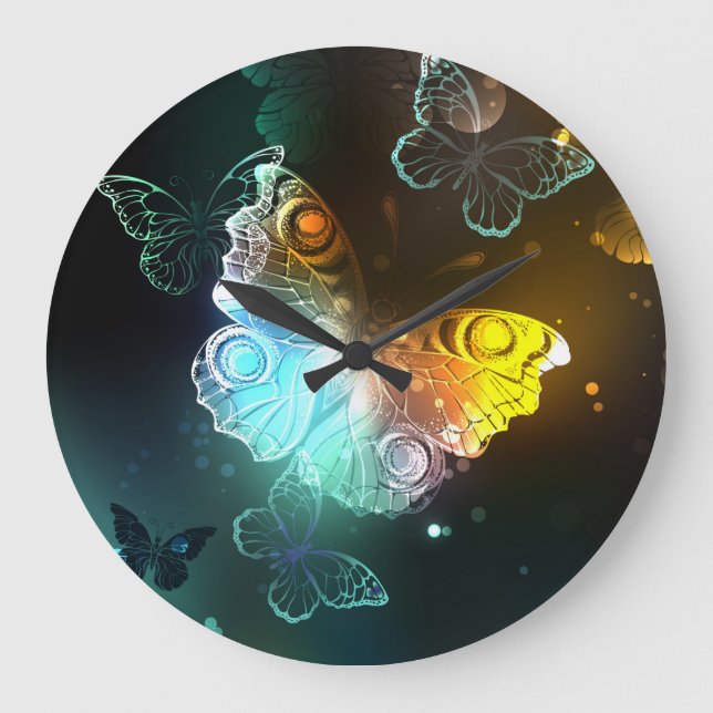 Luminous Butterfly and Night butterflies Large Clock (Front)
