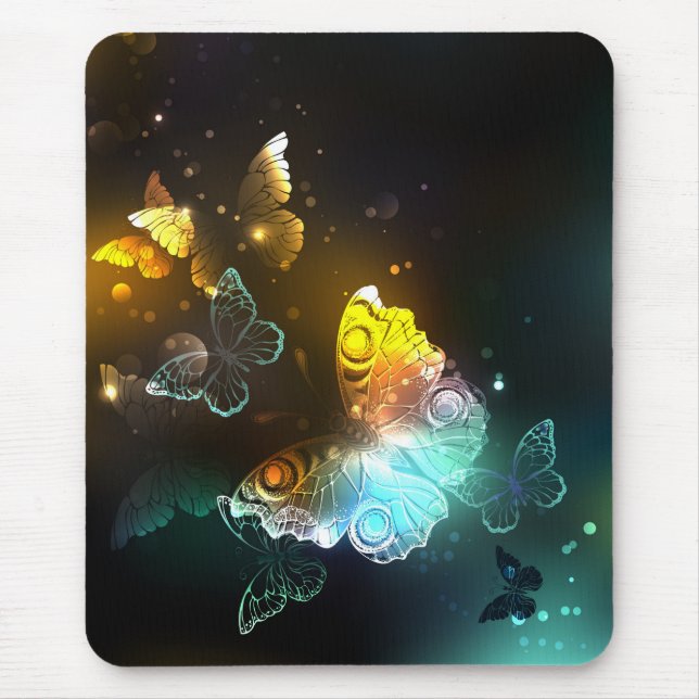 Luminous Butterfly and Night butterflies Mouse Mat (Front)
