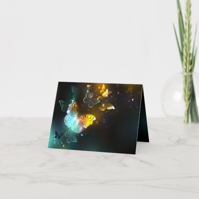 Luminous Butterfly and Night butterflies Note Card (Front)