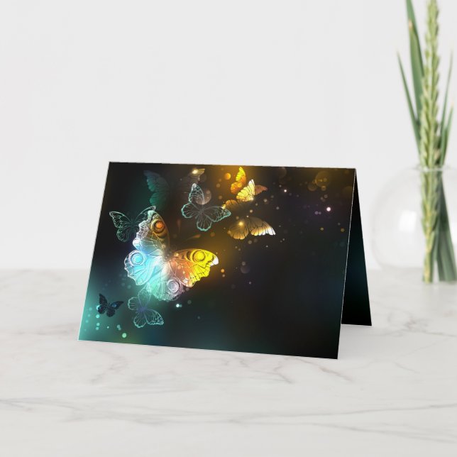 Luminous Butterfly and Night butterflies Note Card (Front)