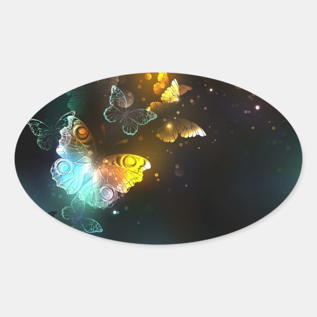 Luminous Butterfly and Night butterflies Oval Sticker (Front)