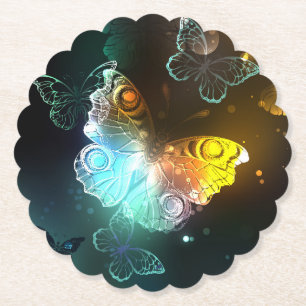 Luminous Butterfly and Night butterflies Paper Coaster