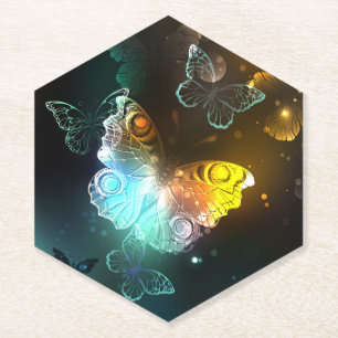 Luminous Butterfly and Night butterflies Paper Coaster