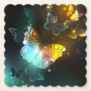 Luminous Butterfly and Night butterflies Paper Coaster