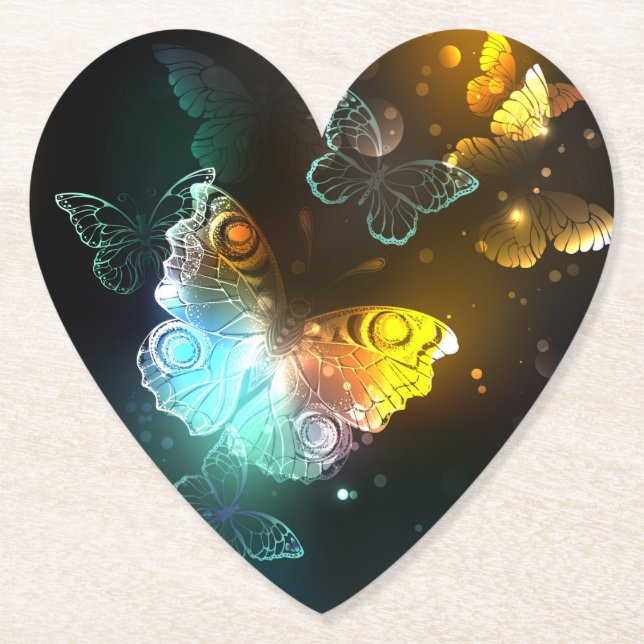 Luminous Butterfly and Night butterflies Paper Coaster (Front)