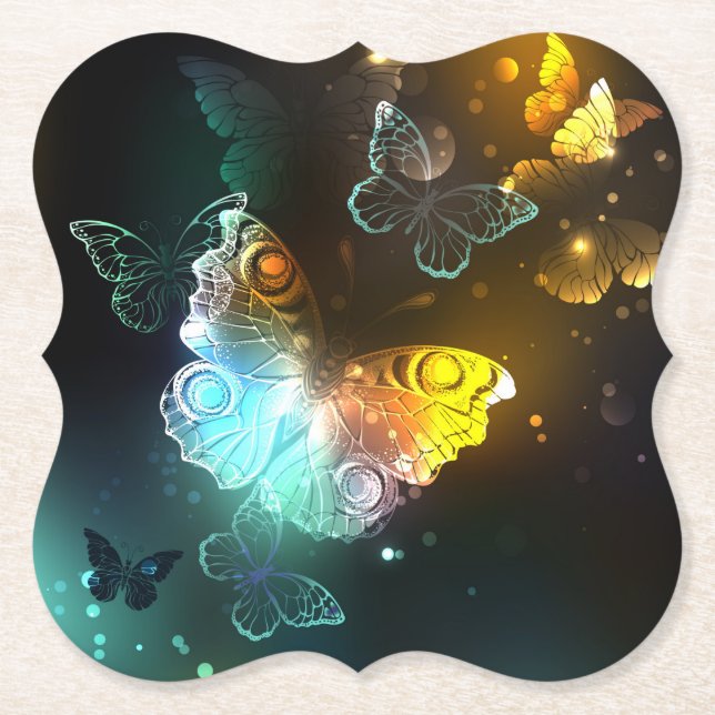 Luminous Butterfly and Night butterflies Paper Coaster (Front)