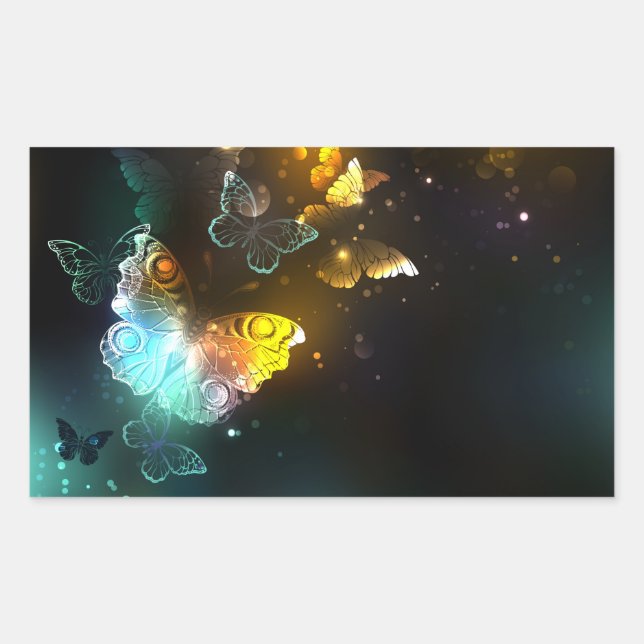 Luminous Butterfly and Night butterflies Rectangular Sticker (Front)
