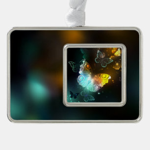 Luminous Butterfly and Night butterflies Silver Plated Framed Ornament