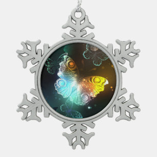 Luminous Butterfly and Night butterflies Snowflake Pewter Christmas Ornament