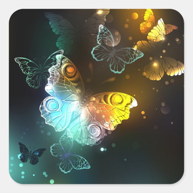 Luminous Butterfly and Night butterflies Square Sticker (Front)