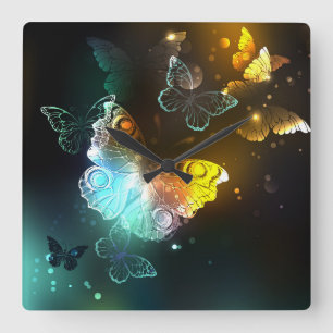 Luminous Butterfly and Night butterflies Square Wall Clock