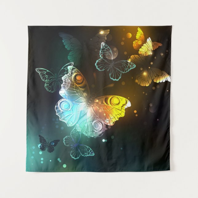 Luminous Butterfly and Night butterflies Tapestry (Front)