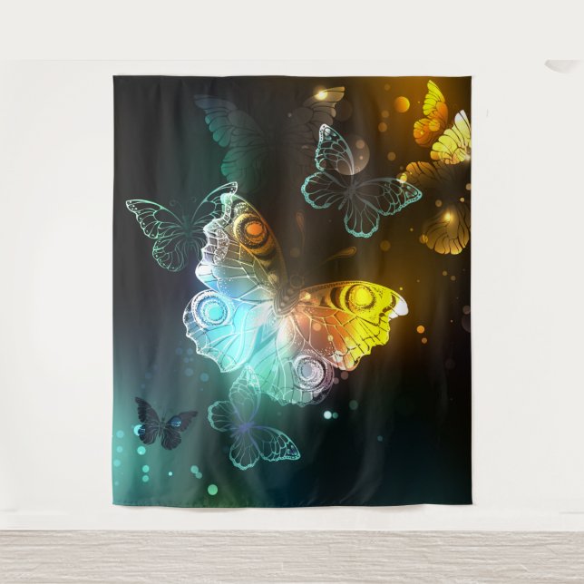 Luminous Butterfly and Night butterflies Tapestry (Front)