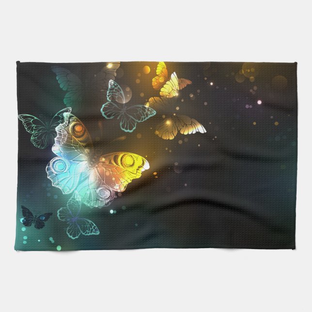 Luminous Butterfly and Night butterflies Tea Towel (Horizontal)
