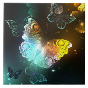 Luminous Butterfly and Night butterflies Tile