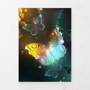 Luminous Butterfly and Night butterflies Tri-Fold Invitation