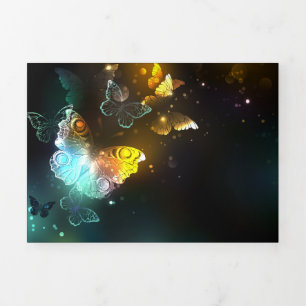 Luminous Butterfly and Night butterflies Tri-Fold Invitation