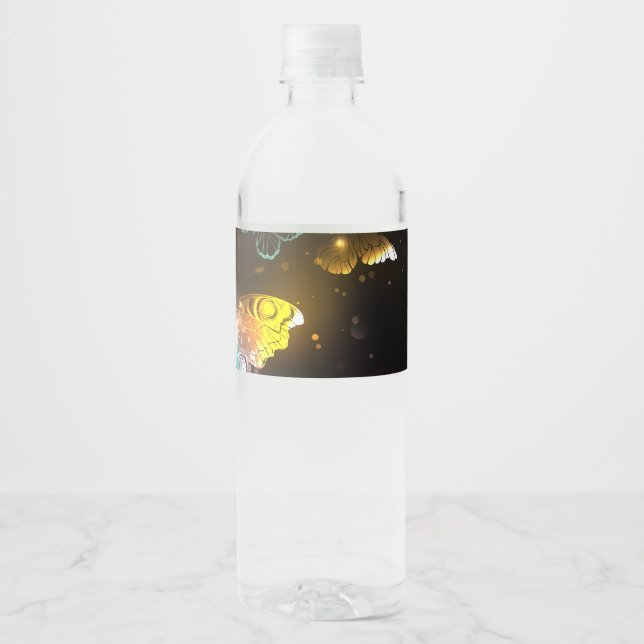 Luminous Butterfly and Night butterflies Water Bottle Label (Front)