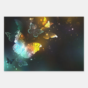 Luminous Butterfly and Night butterflies Wrapping Paper Sheet