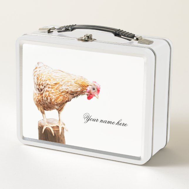 Luminous chicken art metal lunch box (Front)
