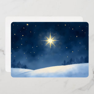 Luminous Christmas Star Winter Night Foil Holiday Card