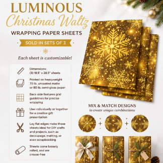 Luminous Christmas Waltz Wrapping Paper Sheet
