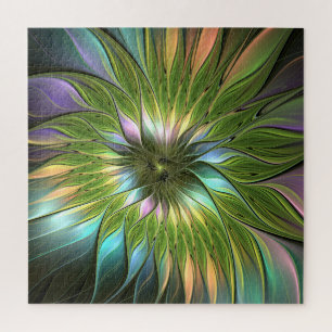 Luminous Colorful Fantasy Flower Fractal Art Jigsaw Puzzle