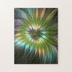 Luminous Colorful Fantasy Flower Fractal Art Jigsaw Puzzle