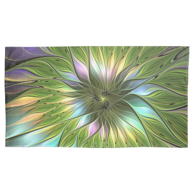Luminous Colorful Fantasy Flower Fractal Art Pillowcase (Front)