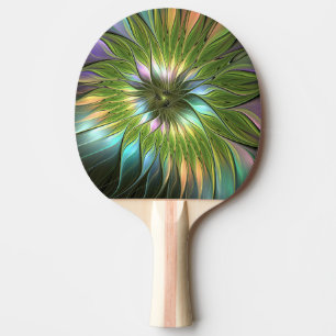 Luminous Colorful Fantasy Flower Fractal Art Ping Pong Paddle