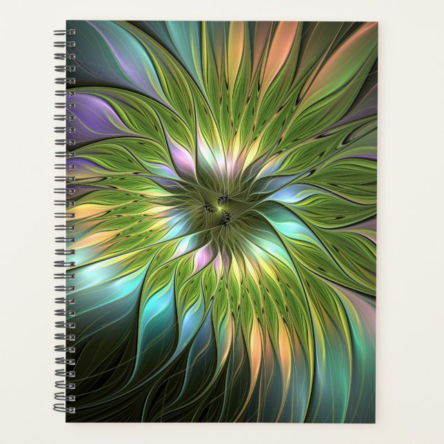 Luminous Colorful Fantasy Flower Fractal Art Planner (Front)