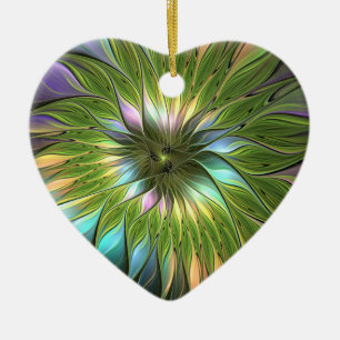 Luminous Colorful Fantasy Flower Fractal Heart Ceramic Tree Decoration