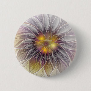 Luminous Colorful Flower, Abstract Modern Fractal 6 Cm Round Badge