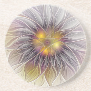 Luminous Colorful Flower, Abstract Modern Fractal Coaster