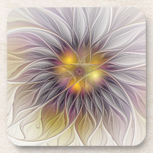 Luminous Colorful Flower, Abstract Modern Fractal Coaster