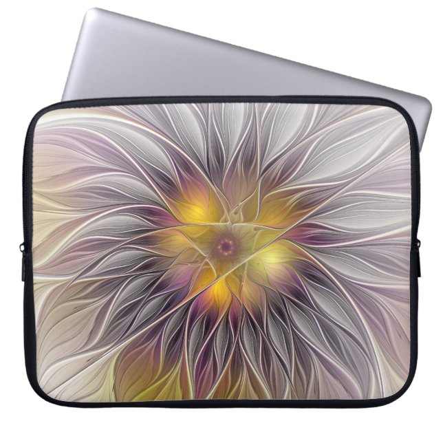 Luminous Colorful Flower, Abstract Modern Fractal Laptop Sleeve (Front)
