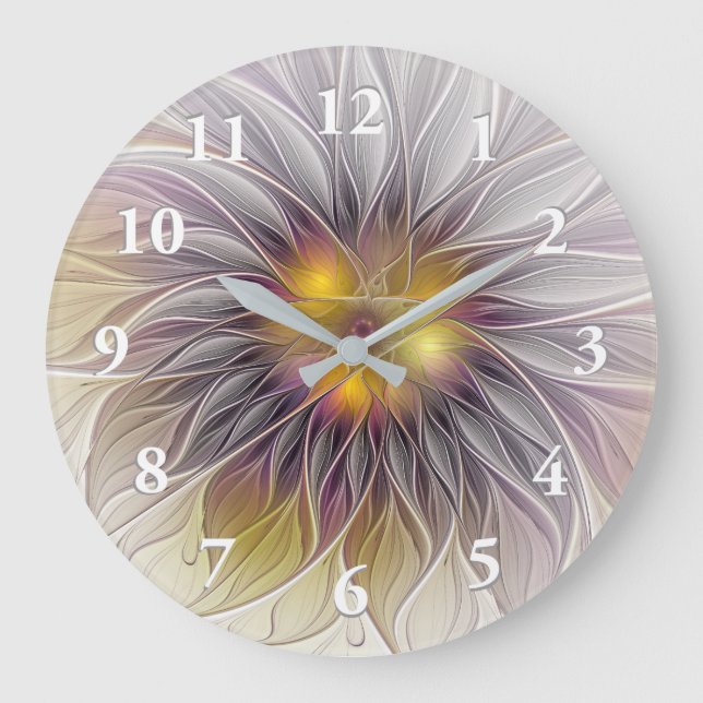 Luminous Colorful Flower, Abstract Modern Fractal Large Clock (Front)