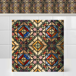Luminous Colourful Diamond Cathedral Glass Art Tile