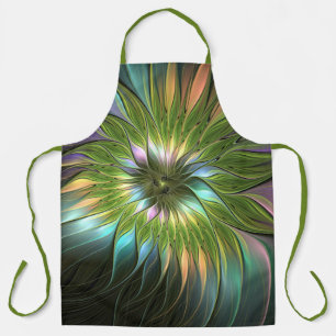 Luminous Colourful Fantasy Flower Fractal Art Apron