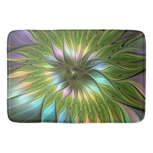 Luminous Colourful Fantasy Flower Fractal Art Bath Mat