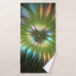 Luminous Colourful Fantasy Flower Fractal Art Bath Towel