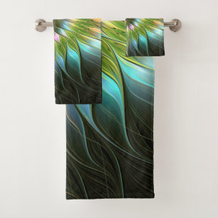 Luminous Colourful Fantasy Flower Fractal Art Bath Towel Set