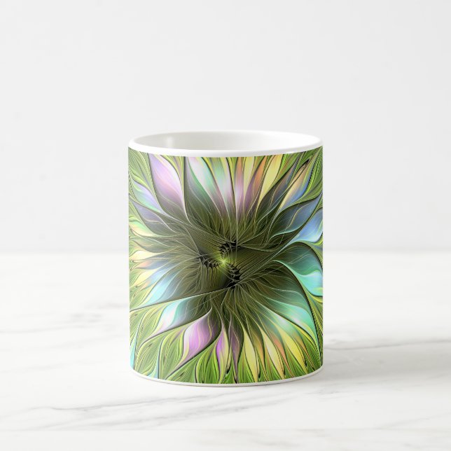 Luminous Colourful Fantasy Flower Fractal Art Coffee Mug (Center)