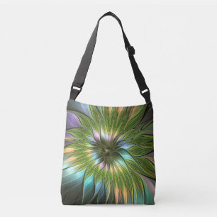 Luminous Colourful Fantasy Flower Fractal Art Crossbody Bag