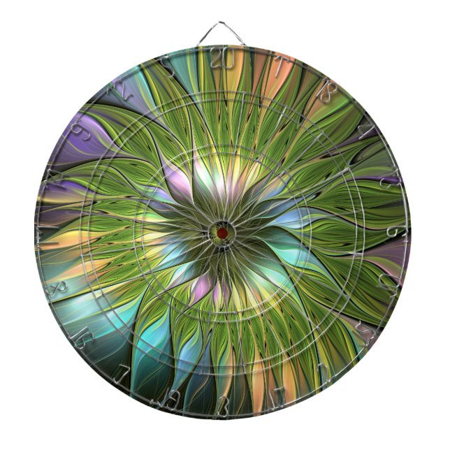 Luminous Colourful Fantasy Flower Fractal Art Dartboard (Front)