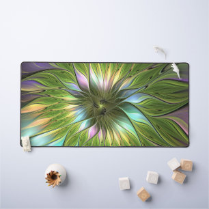 Luminous Colourful Fantasy Flower Fractal Art Desk Mat