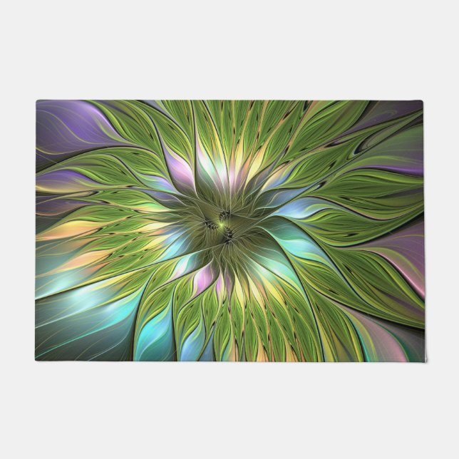 Luminous Colourful Fantasy Flower Fractal Art Doormat (Front)