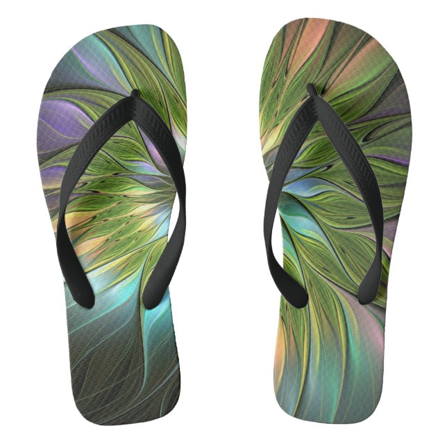 Luminous Colourful Fantasy Flower Fractal Art Flip Flops (Footbed)